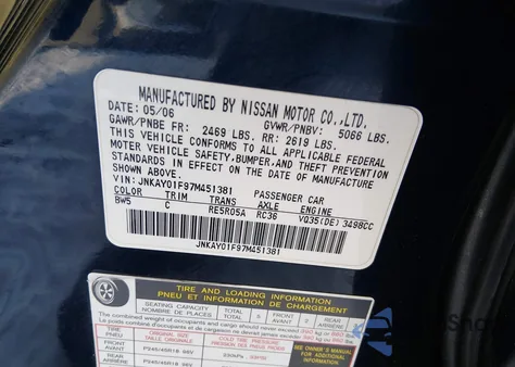 2007 Infiniti M35X from USA, damaged, VIN JNKAY01F97M451381
